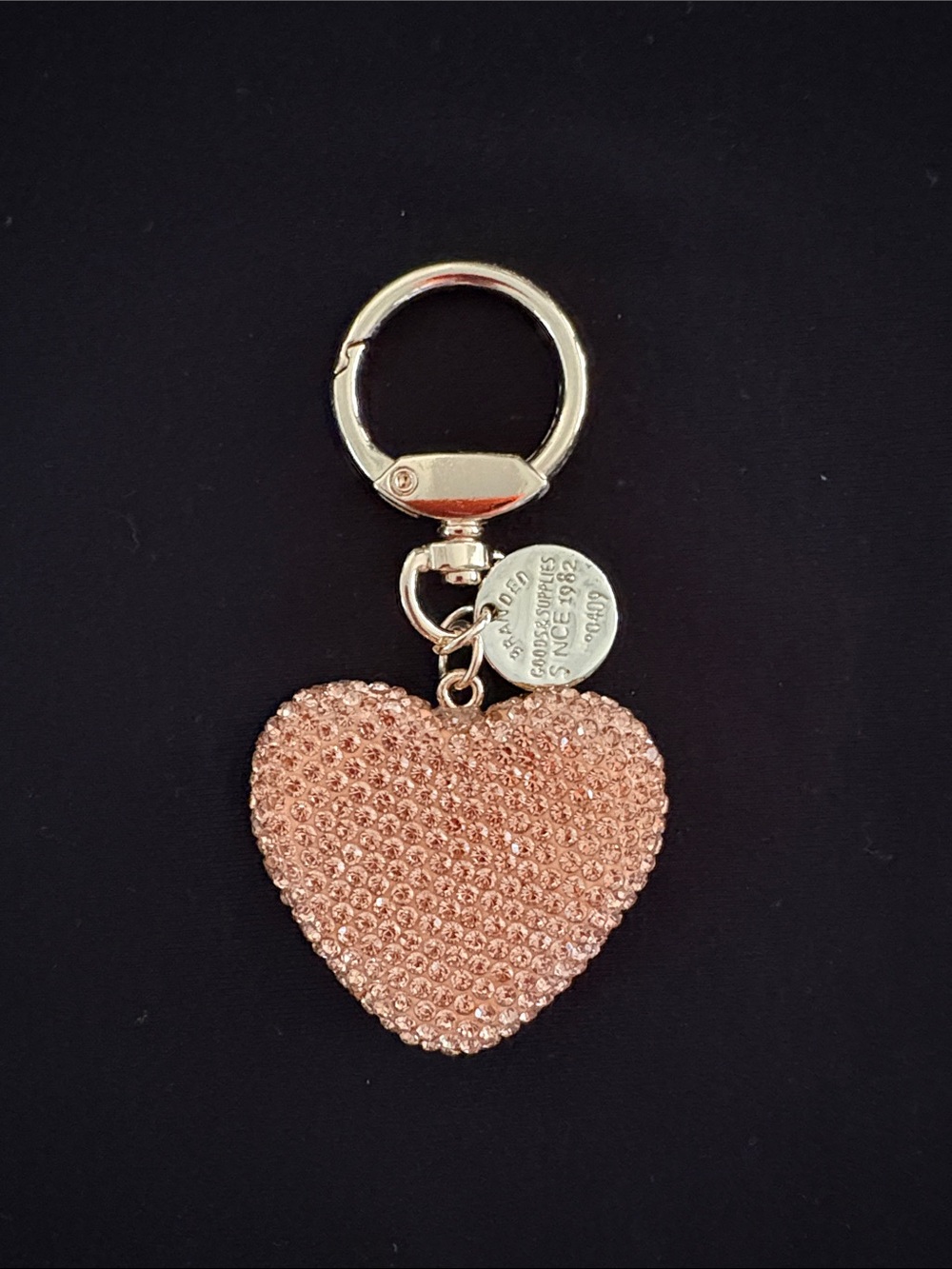 Beautiful Rose Gold/Champagne Colored Crystal Heart Keychain Bag Charm